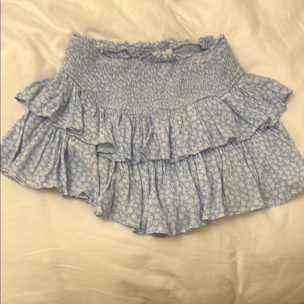 Blue Floral Ruffle Skirt